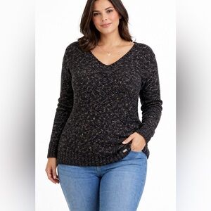 Guess Black Speckled Knit Sweater Open Back Strap Chunky Size M